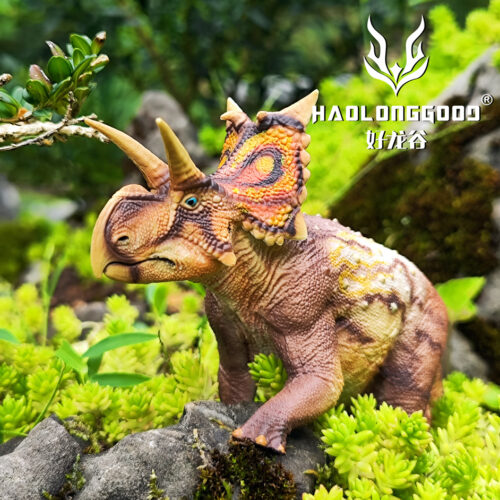 A Xenoceratops dinosaur model in the landscape.